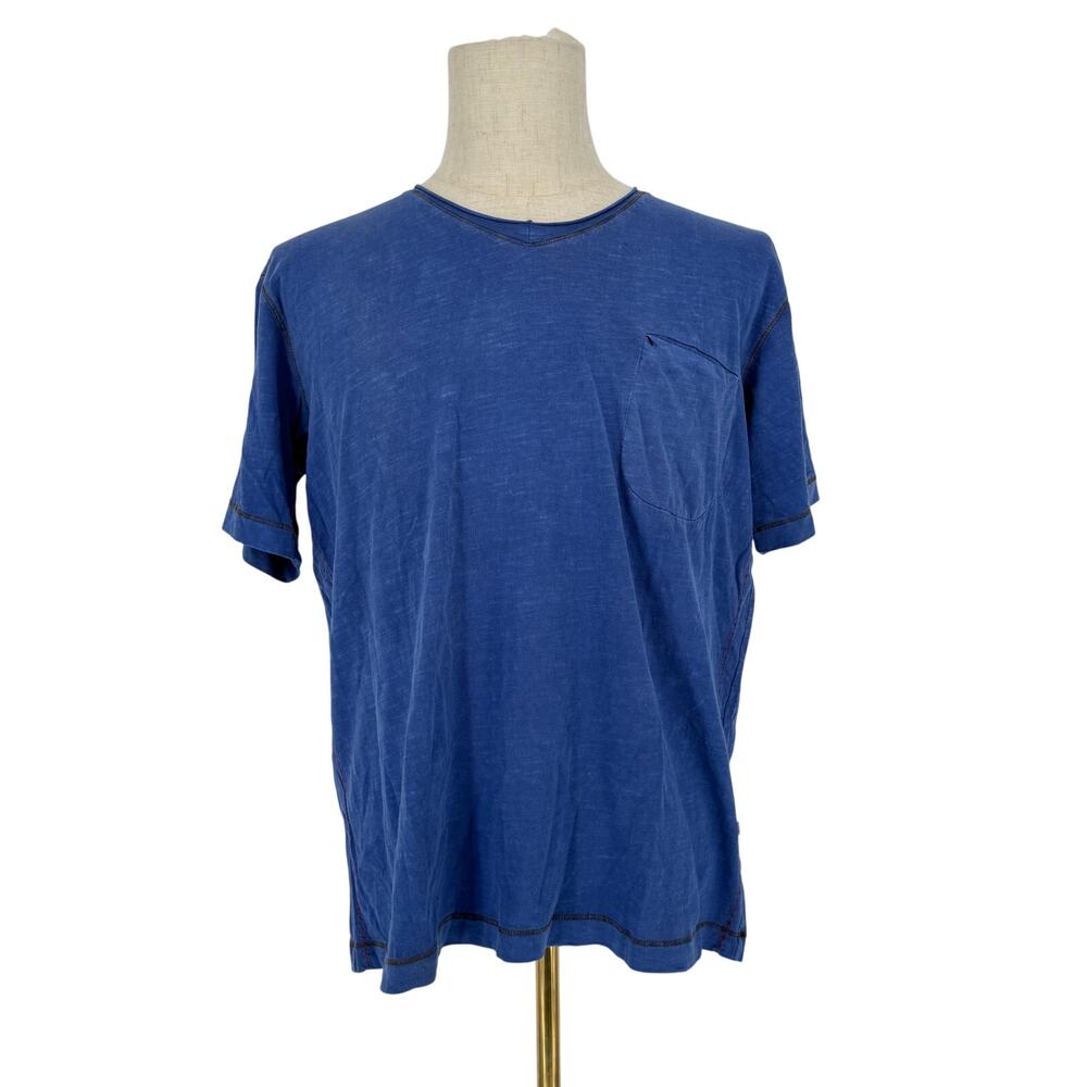 Robert Graham Short Sleeve V-Neck T-Shirt Solid Navy Blue with Pocket L